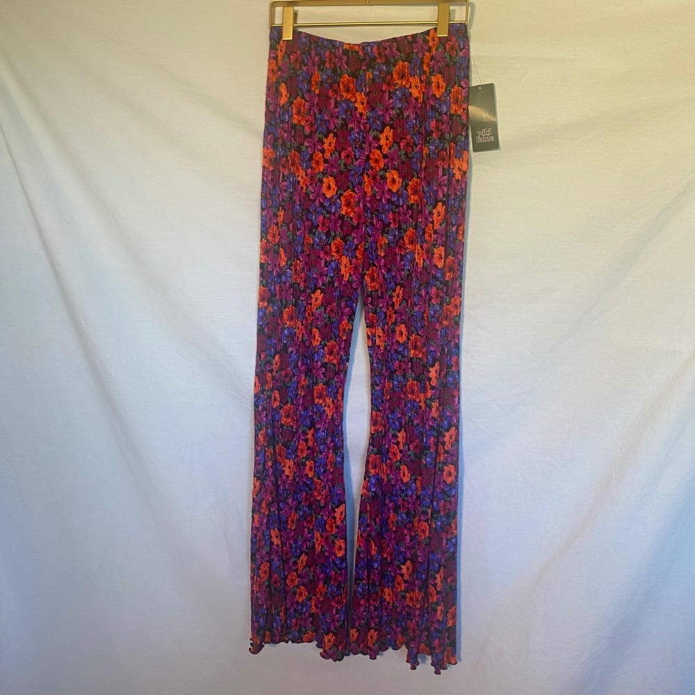 Wild Fable Floral Plisse Flare Pants Pink Purple Orange Small NEW